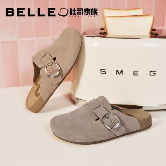 张凌赫同款百丽女半岛吐司增高勃肯鞋保暖毛毛鞋包头外穿D5W1DB预