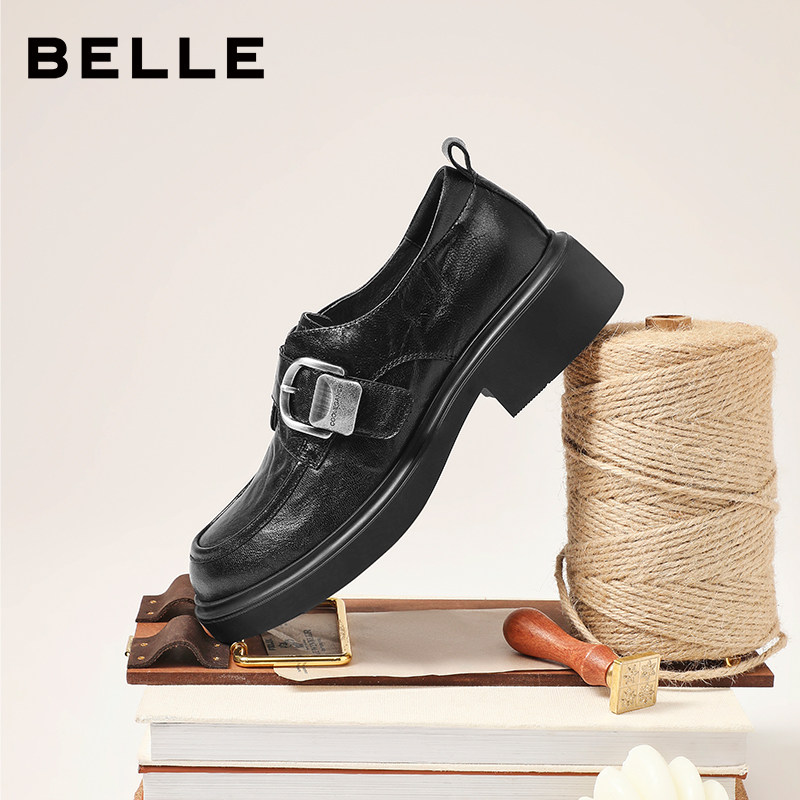 百丽复古厚底方扣乐福鞋女2026春季新款黑色小皮鞋单鞋F1E1DAM6,淘宝优惠券,粉丝福利购,淘宝优惠卷