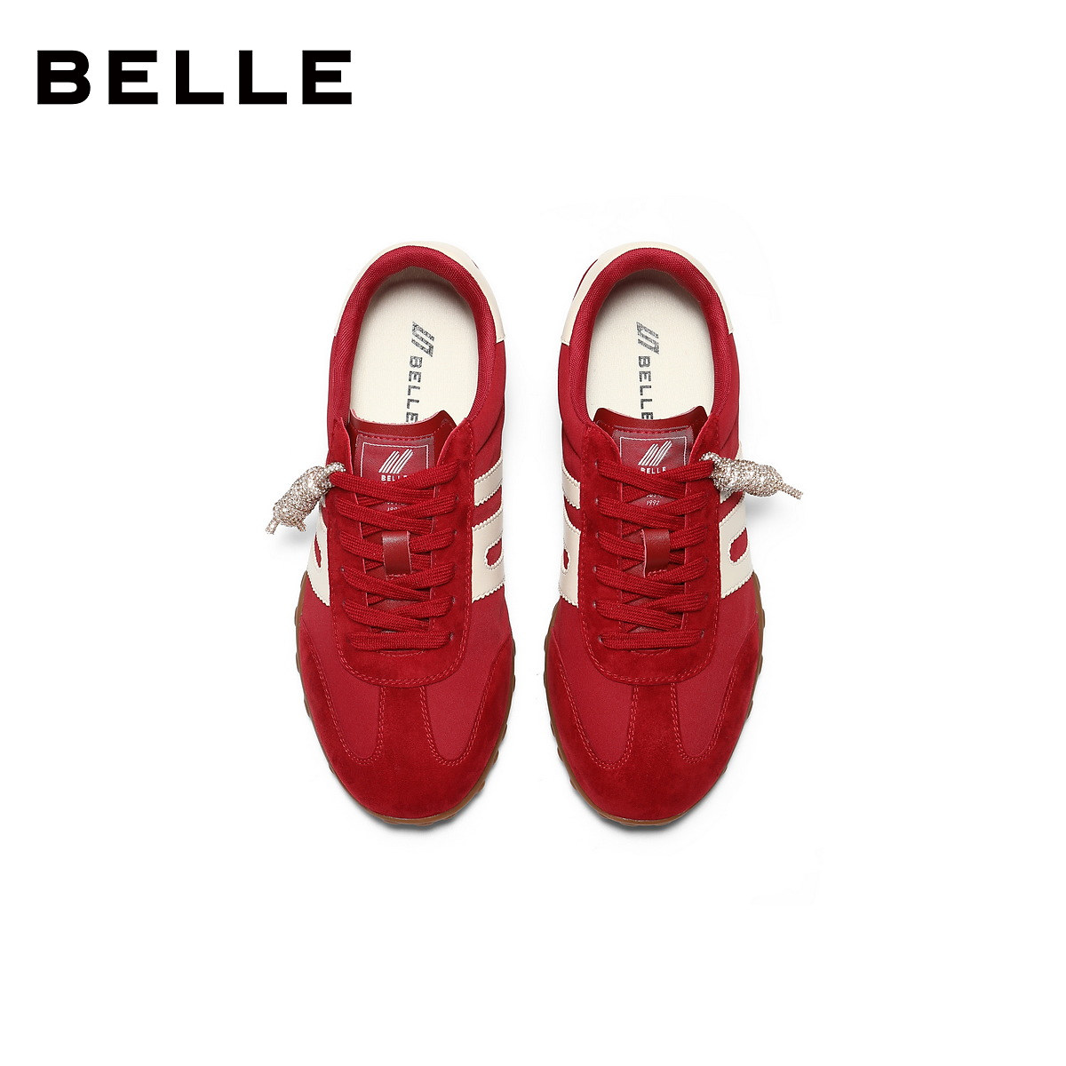 博主同款百丽跑道家族彩虹豆红色新年阿甘德训鞋商场款复古休闲鞋,淘宝优惠券,粉丝福利购,淘宝优惠卷