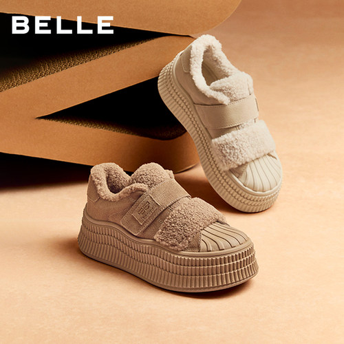 百丽贝壳头毛毛加绒厚底板鞋女25春新款休闲雪地靴棉鞋D3L1DAM5 - 图0