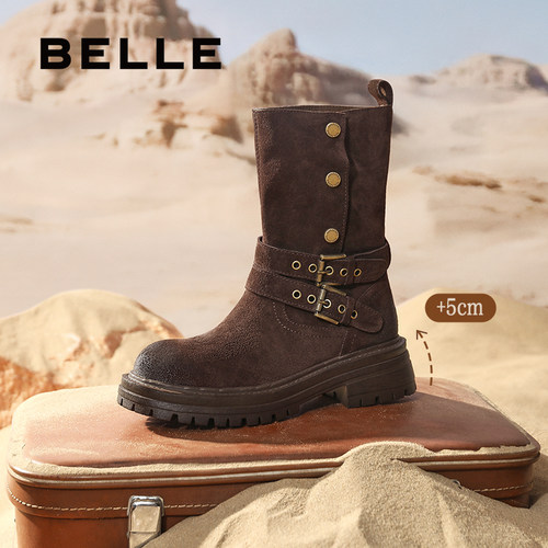 周雨彤同款百丽西部派对厚底牛仔西部靴女靴子棉鞋中筒靴B2824DZ5 - 图0