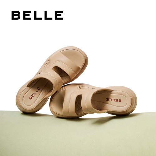 百丽女鞋子增高厚底凉拖鞋新款妈妈鞋沙滩可外穿休闲拖鞋D6K1DBT5 - 图0