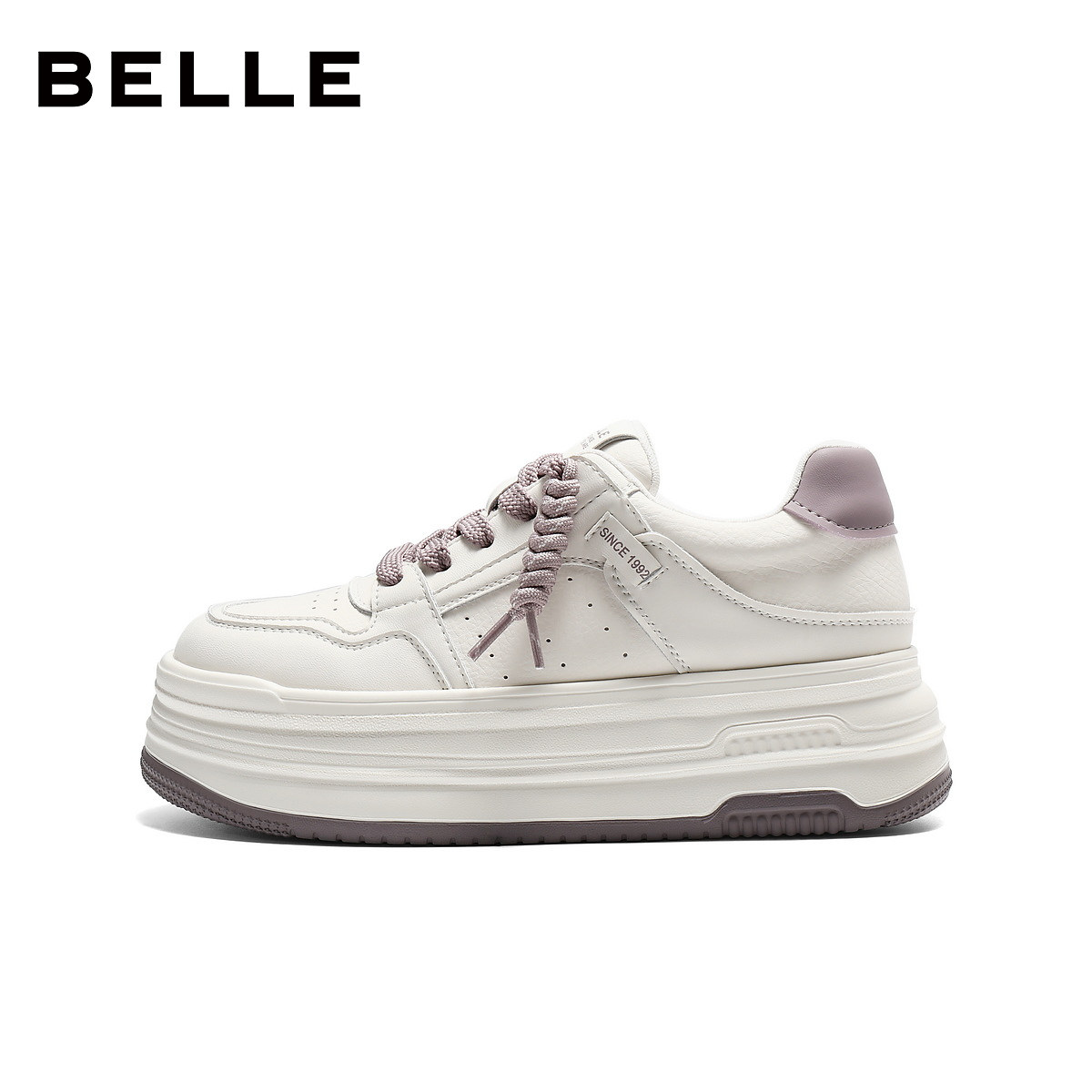 百丽厚底增高挂饰小白鞋女2026春新百搭松糕鞋休闲板鞋B3057AM6预,淘宝优惠券,粉丝福利购,淘宝优惠卷