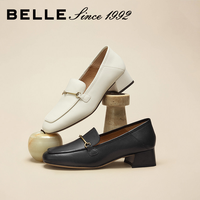 【92系列】明星同款百丽女真皮一脚蹬乐福鞋粗高跟鞋单鞋BZ521AA6,淘宝优惠券,粉丝福利购,淘宝优惠卷