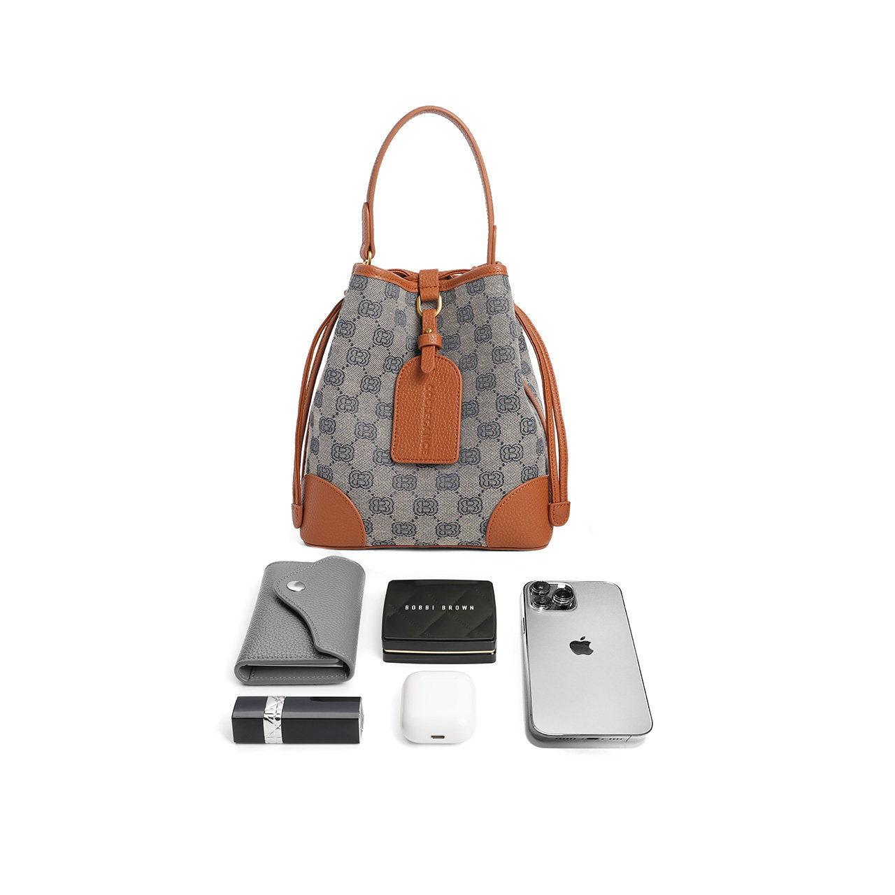 百丽轻奢复古女2022新款商场水桶包 百丽水桶包