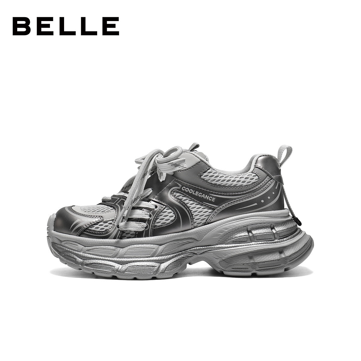 百丽厚底网面银灰色老爹鞋女2026春季新款运动休闲鞋子B3032AM6预,淘宝优惠券,粉丝福利购,淘宝优惠卷