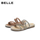 Belle holiday style woven casual slippers 2026 Xia Xin shopping mall style comfortable thin-soled slippers F4Z1DBT6