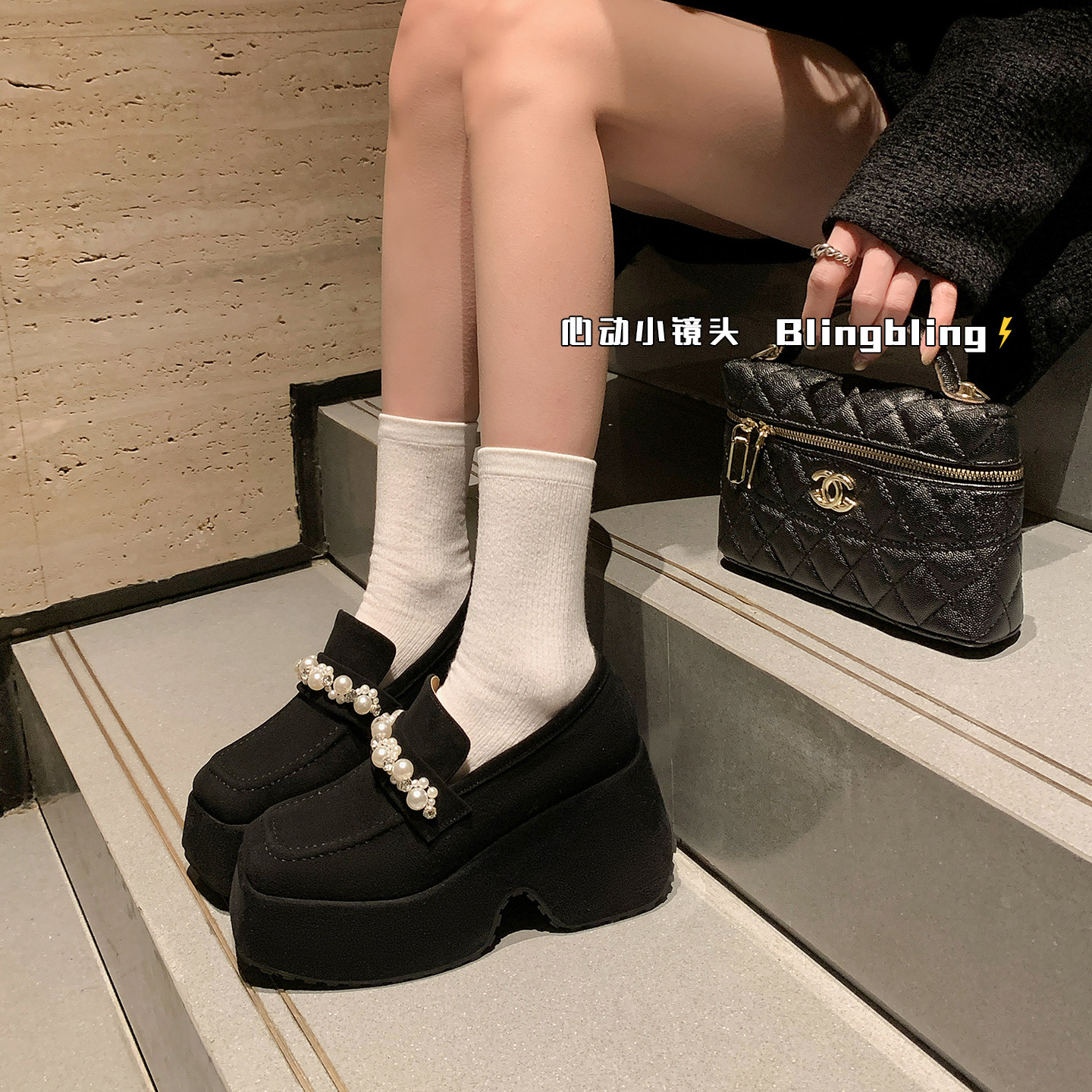 小个子深口坡跟厚底单鞋女乐福鞋2026早春新款磨砂珍珠高跟皮鞋潮,淘宝优惠券,粉丝福利购,淘宝优惠卷