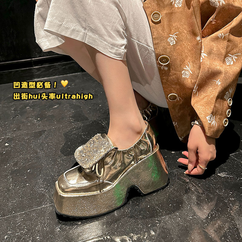 松糕底坡跟深口单鞋女2025秋季新款真皮银色防水台厚底高跟小皮鞋,淘宝优惠券,粉丝福利购,淘宝优惠卷