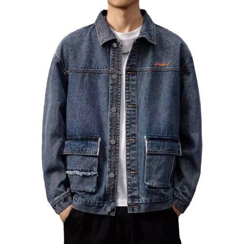 高端品质美式复古重磅牛仔外套男秋季新款宽松痞帅猎装工装夹克男 - 图3