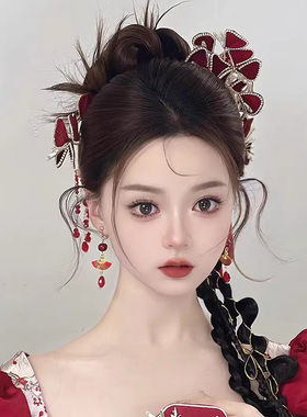 2024新款新娘敬酒服头饰秀禾红色