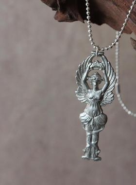 FHSTUDIO独家设计进口限量叶子天使做旧铜镀银毛衣链钥匙链条项链