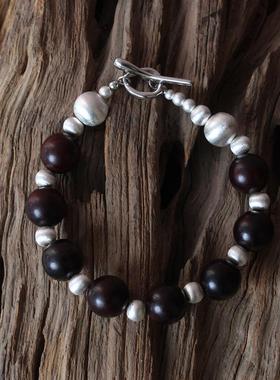 FHSTUDIO原创设计全手工小叶紫檀纯银磨砂新中式手镯手串