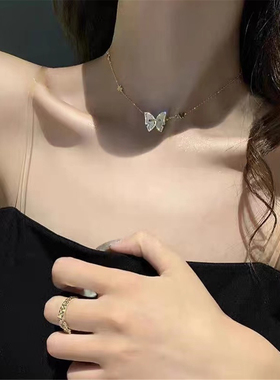 14K黄金锆石蝴蝶项链女