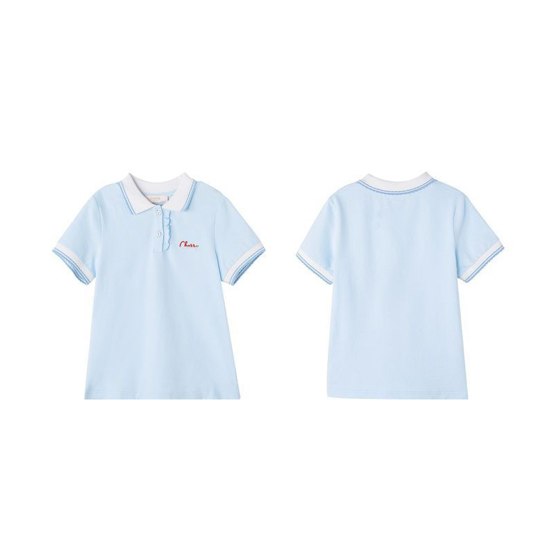 女童短袖T恤纯棉儿童夏季薄款Polo衫中大童装翻领套装学院风上衣