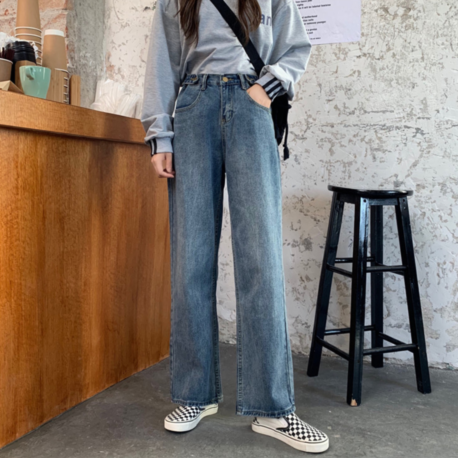 2023春季新款韩版复古高腰牛仔裤女直筒宽松垂感显瘦泫雅老爹裤子_虎窝淘