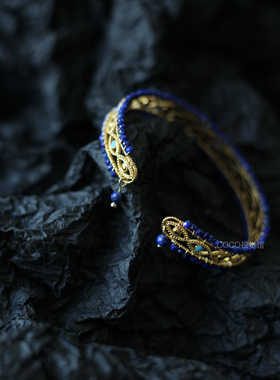 重工青金石恶魔之眼手镯绿松石波西米亚风格小众设计高级感度假风