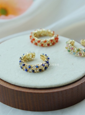 COCO视觉馆 天然青金石戒指开口可调节时尚小众饰品女指环