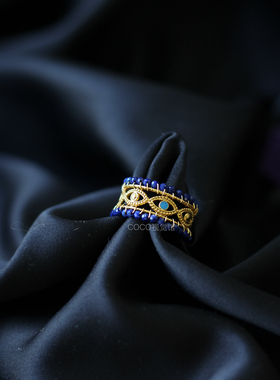 青金石度假风戒指恶魔之眼手工指环小众高级感绿松石