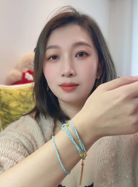 天然绿松石小米珠项链女款锁骨链新中式国风复古时尚眼镜链多巴胺