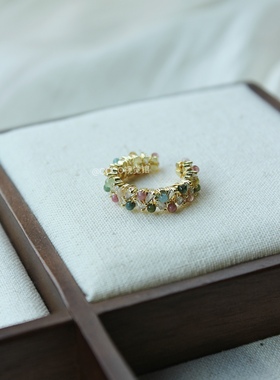 COCO视觉馆天然碧玺戒女指高级感小众手工设计款开口指环可调节