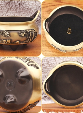 黄铜雕花桥耳炉室内祠堂供奉高香插线香檀香薰香炉金属工艺品摆件