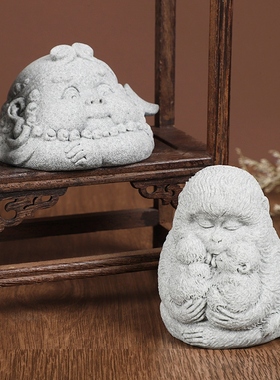中式青砂石小佛像摆件创意西游记仿真工艺品摆饰迷你桌面造景摆设