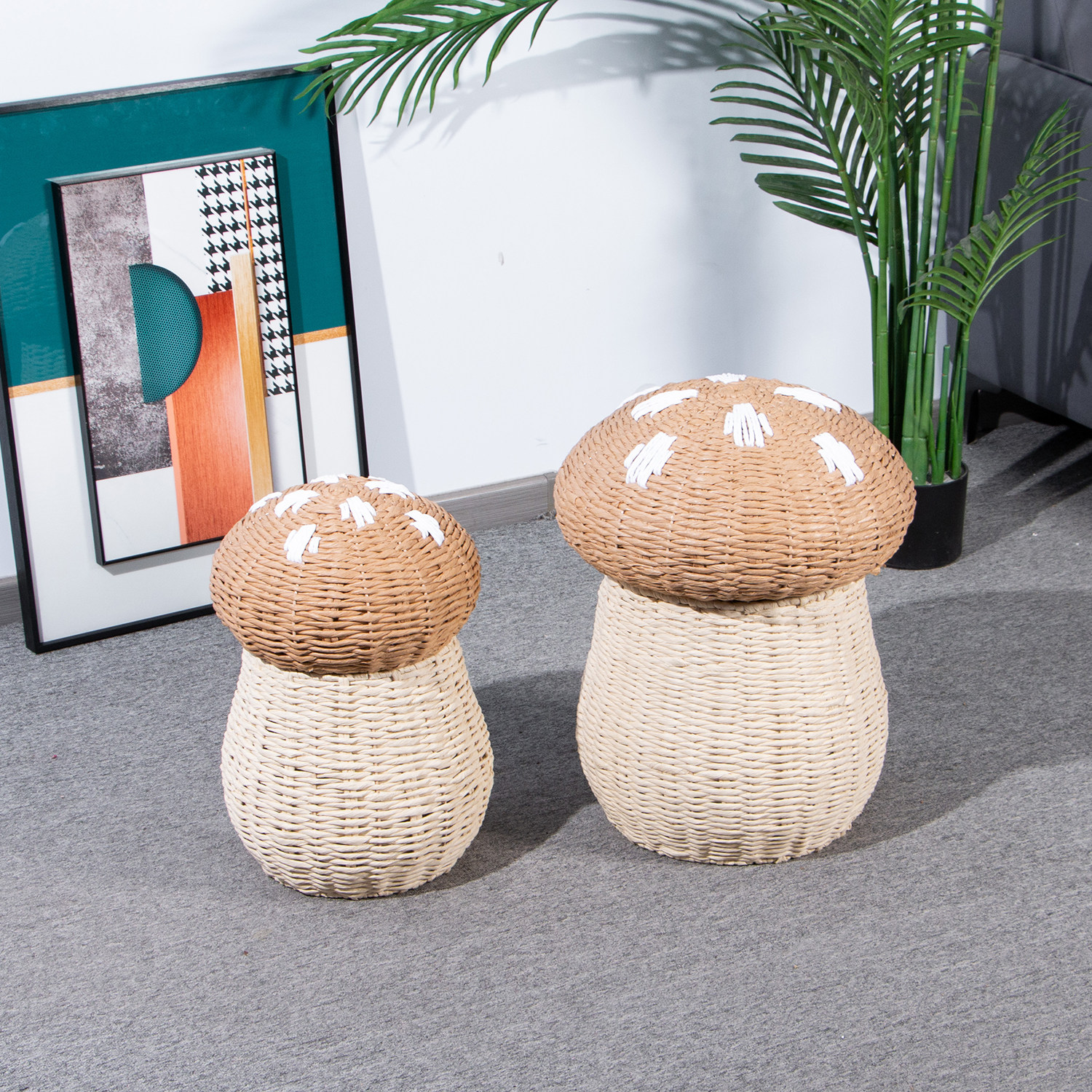 北欧风蘑菇收纳柳藤编蘑菇造型收纳儿童房幼儿园玩具收纳筐篮,淘宝优惠券,粉丝福利购,淘宝优惠卷