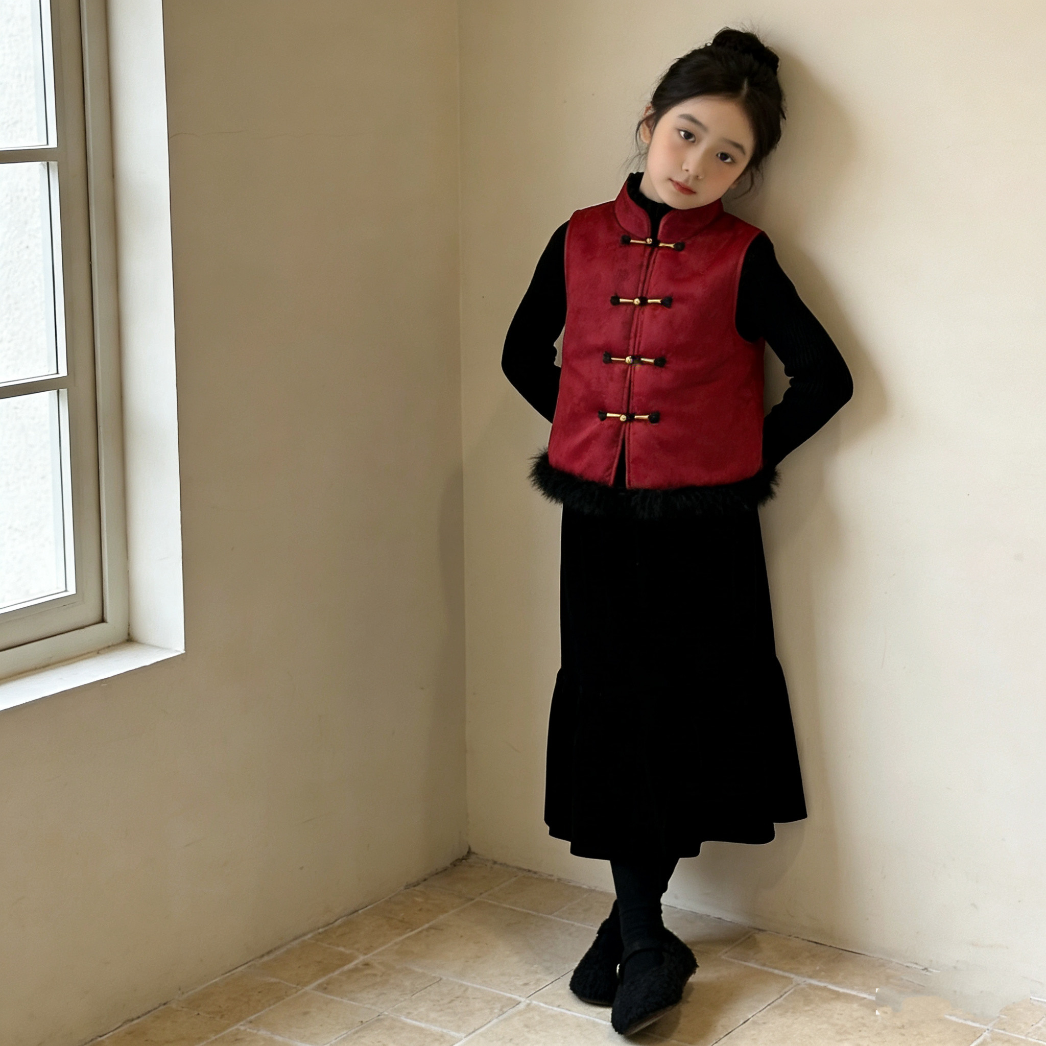 女童丝绒半身裙2025秋冬新款中大童洋气时尚儿童百搭中长款裙子。,淘宝优惠券,粉丝福利购,淘宝优惠卷