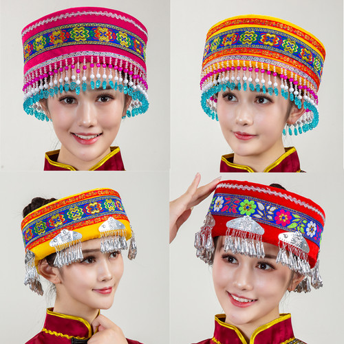 新款云南贵州苗族少数民族头饰湘西土家族壮族表演女舞蹈演出帽子 - 图0