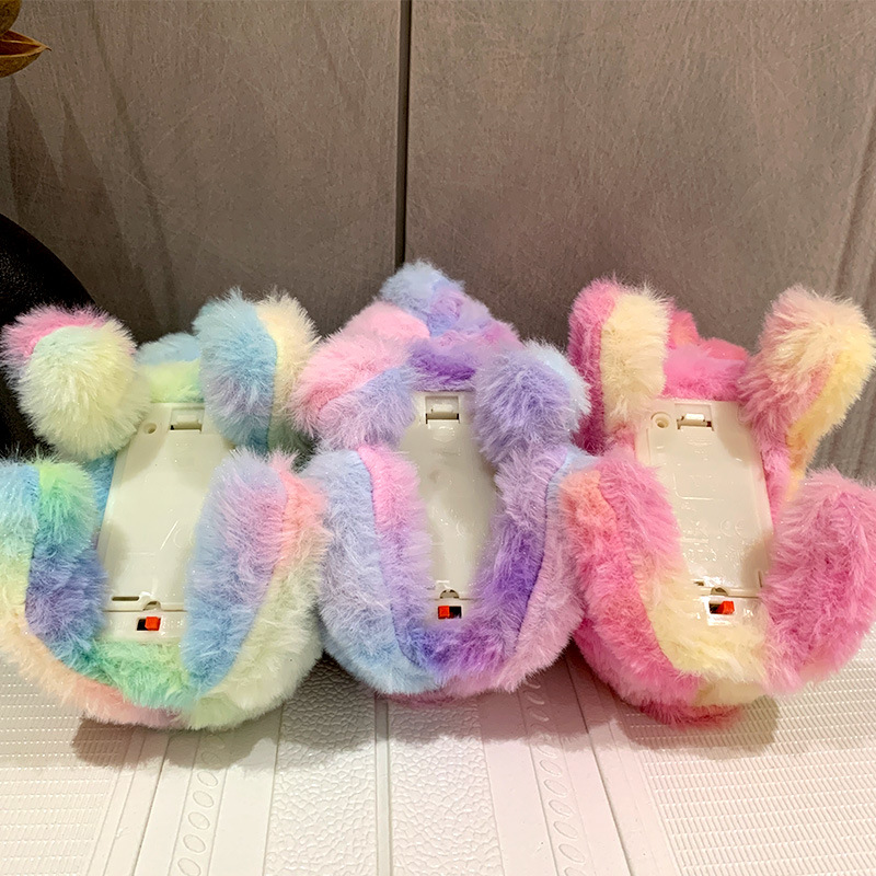 电动彩虹毛绒小兔子玩具会走会叫会动耳朵可爱卡通玩偶过家家玩具 - 图2