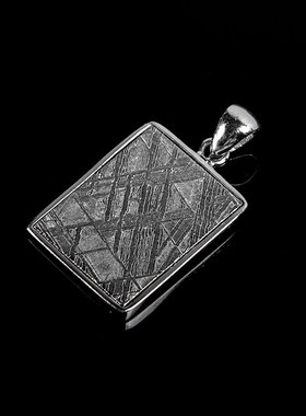 方形纯银镶嵌吊坠