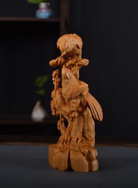 崖柏木雕喜上眉梢中式家居摆件乔迁结婚礼物双喜临门喜雀工艺品礼