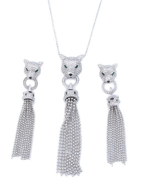 波西米亚小奢亚金豹子流苏耳坠耳饰时尚优雅豹头项链女式首饰套装