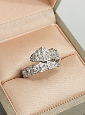 宽版满钻开口戒指蛇高级感贵气轻奢高级蛇戒指纯银925戒指开口戒