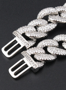 欧美复古波浪盒子扣14mm宽街头嘻哈说唱喜爱饰品满镶锆石跨境