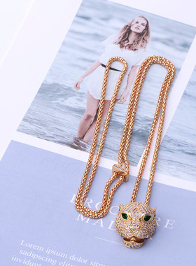 欧美风豹子满钻个性项链可调节链条男女饰品随意搭毛衣链