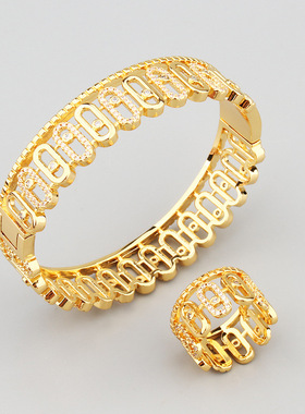 欧美复古时尚间钻款O形手镯小奢镂空气质女式戒指热款