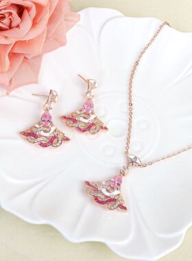 新款粉钻扇子项链镀金重工高级感女士晚装礼服扇形套装轻奢风