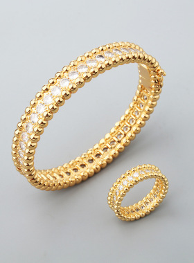 单排满钻电镀18K玫瑰金手镯珠边戒指女满天星万花筒直播跨境饰品