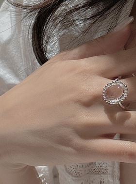 S925纯银韩版小众设计感复古白水晶戒指韩国风简约质感时髦指环