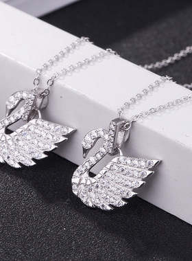 韩版s925纯银舞动天鹅项链微镶满钻 甜美百搭锁骨链 饰品女