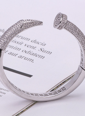 欧美跨境新款微镶石粗钉手镯铜镀金镶石钉子手环个性手饰品