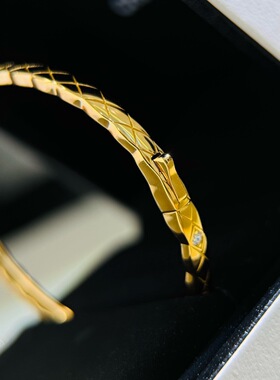 S925纯银 窄版菱格手镯光面带钻交叉纹双面可戴高级感轻奢X纹