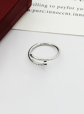 钛钢饰品 细版钉形戒指 情侣钉头无钻光面戒指男女窄版钉戒指