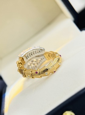 S925纯银 中古黄金蛇头满钻双色红眼睛戒指开口均码高级感高碳钻