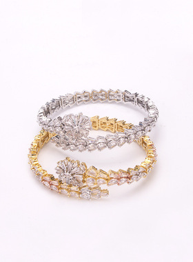 热款镶钻蛇手镯镀金双色蛇环女手饰动物活口女梯方石手镯饰品