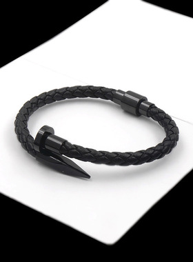 吸扣无LOGO弯钉拼接钛钢男款手镯欧美夸张钉子金属感饰品