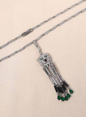 重工豹子设计轻奢设计套装流苏水滴吊坠项链日常潮流饰品