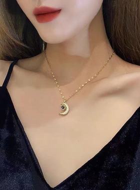 ins个性轻奢项链 月亮投影小众月上柳梢锆石女生女士锁骨链
